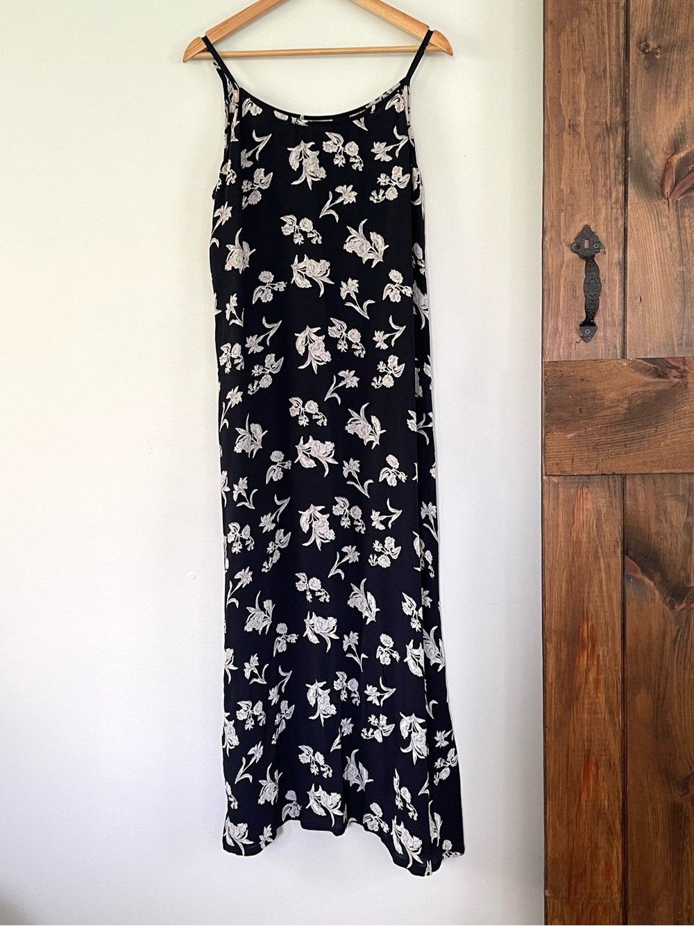 Vintage 90's Putumayo Black Floral Camisole Slip Maxi Dress Alt Grunge Whimsy